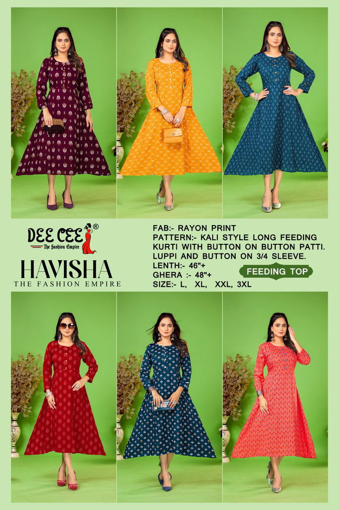 Havisha By Dee Cee Rayon Printed Long Kurtis Wholesale Price In Surat
